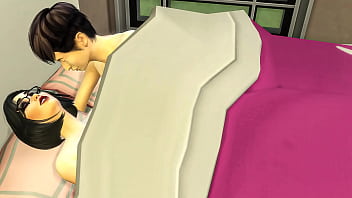 Asian Step-mom and cherry step-son share the same bed at the motel apartment on a biz tour