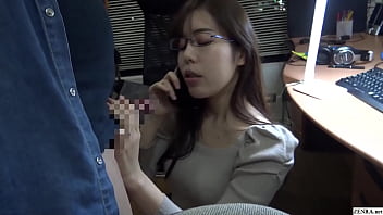 Asian cheating on phone with spouse while providing blow-job